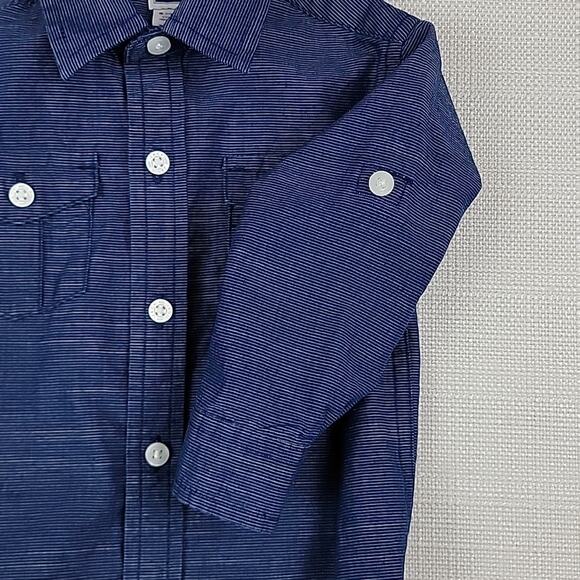 Janie and Jack Blue Chambray Micro Stripes Button-Up Shirt 6-12 Months - Picture 7 of 14